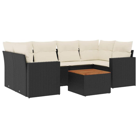 vidaXL Patio Sofa Set with Cushions 7 Piece, Outdoor Conversation Set with Storage, Patio Furniture Set, Modern Style, Black Poly Rattan
