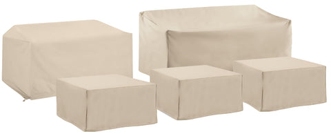 5Pc Outdoor Sectional Furniture Cover Set Tan - 3 Square Table/Ottomans, 1 Loveseat, & 1 Sofa