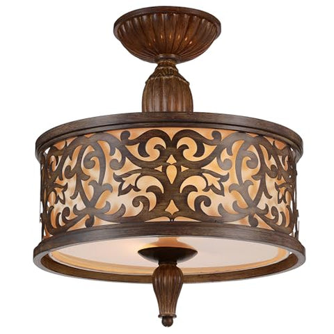 Nicole 3 Light Flush Mount Ceiling Light - 14 Inch, Brushed Chocolate Finish, Rustic Style, Drum Shade for Dining Room, Living Room, Entryway