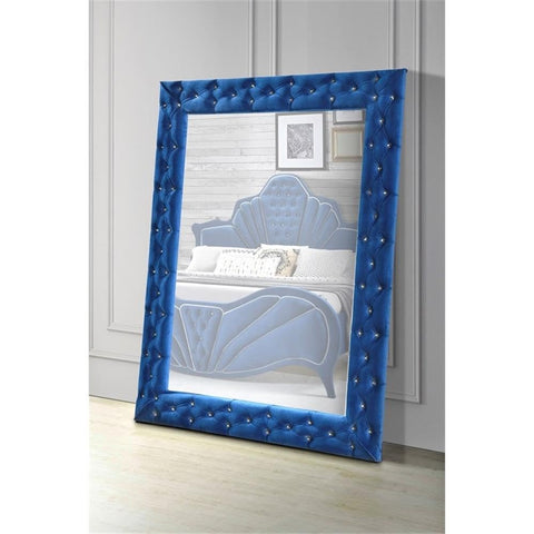 Acme Dante Contemporary Rectangular Accent Floor Mirror in Blue Velvet
