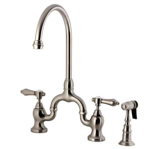 Kingston Brass KS7798BALBS Heirloom Bridge Kitchen Faucet with Brass Sprayer, 8 x 7.75 x 16.81, Brushed Nickel