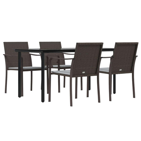 vidaXL 5-Piece Brown Patio/Garden Dining Set with Cushions, Made from Weather- Poly Rattan and Steel
