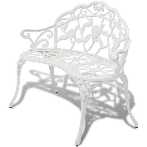 vidaXL 39.4" C White Cast Aluminum Patio Bench | Weather- | Romantic Design | Two-Person Seating | Proposition 65 Warning | Suitable for Garden and Outdoor Spaces
