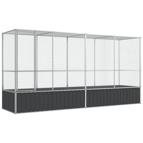 vidaXL Aviary with Extension - Galvanized Steel Parrot Cage with Steel Mesh - Lockable Door - Ample Space for Birds, Ducks, and Rabbits, Silver/Anthracite, 164.8"x42.1"x83.5"