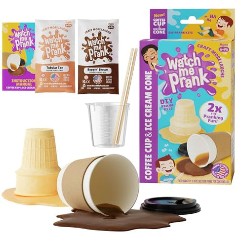 WOWMAZING WatchMePrank Ice Cream Cone & Coffee Cup Prank Kit – Dual Prank Set for Kids & Adults, DIY Gag Gift for Practical Jokes, Party Tricks, and Joke Toys