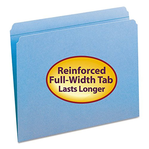 Smead File Folder, Reinforced Straight-Cut Tab, Letter Size, Blue, 100 per Box (12010)
