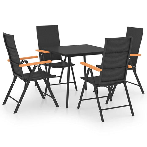 vidaXL - Industrial Style Patio Dining Set in Black & Brown - PE Rattan Chairs with Reclining Backrests & Glass Top Table - Ideal for Garden, Patio, Terrace - Weather- and Durable.