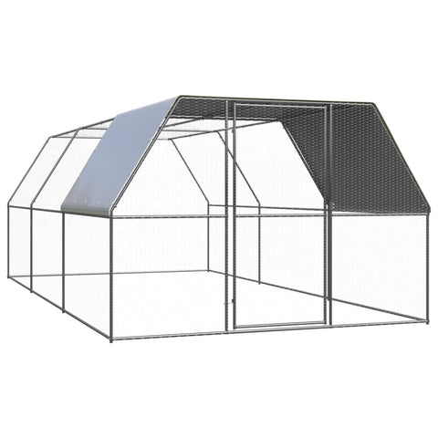 vidaXL Chicken Cage Silver and Silver Grey Galvanized Steel, Polyethylene