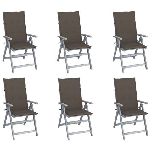 vidaXL 6X Solid Acacia Wood Patio Reclining Chairs with Cushions Wooden Garden Outdoor Dining Armchair Adjustable Backrest Relaxing