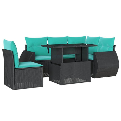 vidaXL 6 Piece Garden Sofa Set with Cushions Black Poly Rattan