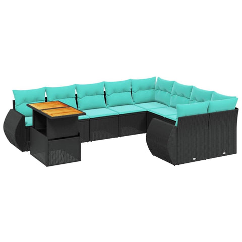 vidaXL Patio Sofa Set with Cushions 10 Piece, Outdoor Sectional Sofa Couch, Patio Conversation Set for Garden Backyard, Black Poly Rattan