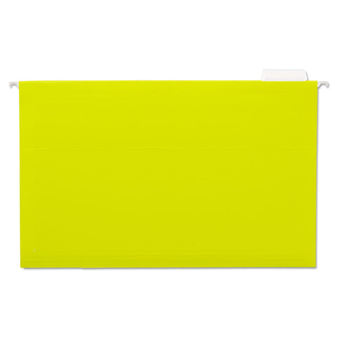 Universal UNV14219 1/5-Cut Tab Deluxe Bright Color Hanging File Folders - Legal Size, Yellow (25/Box)