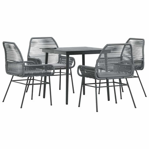 vidaXL 5 Piece Patio Dining Set with Cushions - Gray PE Rattan Glass Outdoor Furniture for Garden/Patio/Backyard