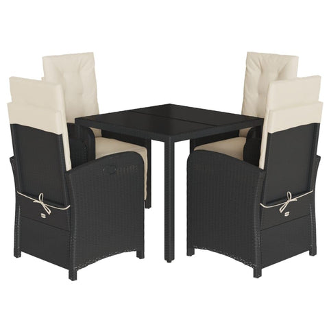 vidaXL Garden Dining Set 5 Piece with Cushions, Table and Chairs for Patio, Outdoor Dining Set with Coffee Table, Modern Style, Black Poly Rattan