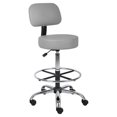 Oakestry Grey Drafting Stool Adjustable Ergonomic Chair with Back Cushion Foot Ring Chrome Base Swivel Seat Rolling Wheels for Studio Office Reception Counter Lab Beauty Tattoo Workstation Seating