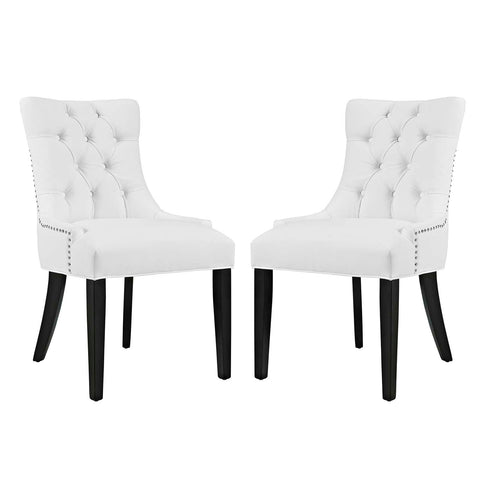 Modway Regent Modern Tufted Faux Leather Upholstered Two Dining Chairs with Nailhead Trim in White