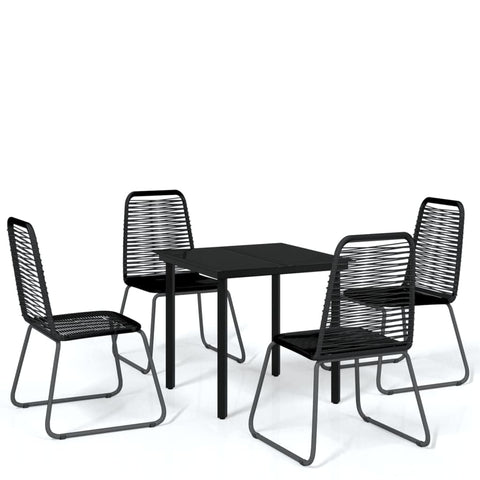 vidaXL 5-Piece Outdoor Patio Dining Set - Water- PE Rattan Chairs and Glass Top Table - Black
