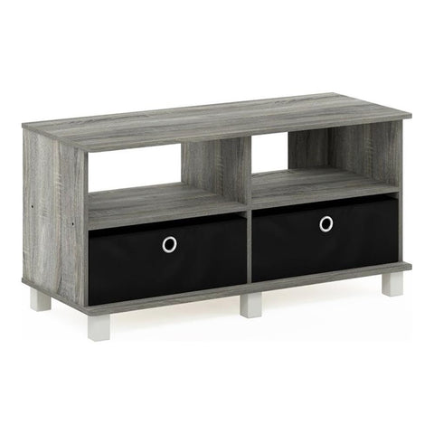 Furinno Andrey Entertainment Center with Bin Drawers, French Oak Grey/Black