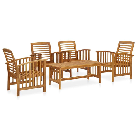 vidaXL 5-Piece Garden Lounge Set - Solid Acacia Wood, Oil-Finished Outdoor Furniture, Coffee Table and 4 Chairs with Comfortable Armrests, Ideal for Patio, Deck or Porch