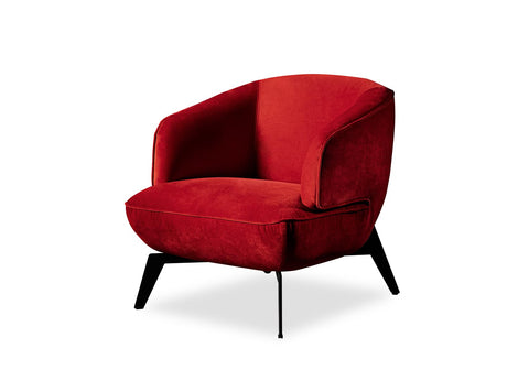 Whiteline Modern Living, Red Mersin Accent Chair, Velvet Fabric, Matte Black Powder-Coated Metal Legs