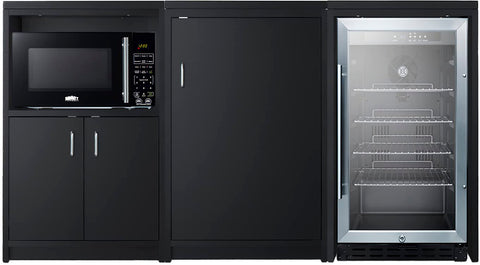 Summit Appliance CWSUITE64G Casework Suite, Black; Beverage Center and Microwave Included; ADA Compliant Height; 5-Piece Set; 2.7 cu.ft. Beverage Center; Versatile Configuration