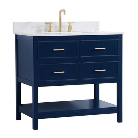 Elegant Decor Sinclaire 36" MDF Single Bathroom Vanity with Backsplash in Blue