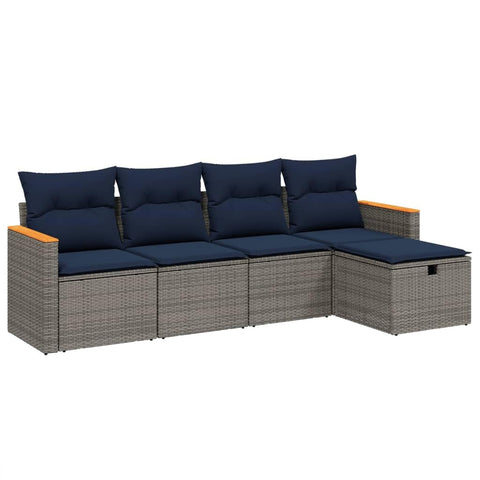 vidaXL Patio Sofa Set with Cushions 5 Piece, Outdoor Conversation Set, Sectional Sofa for Balcony Garden, Modern Style, Gray Poly Rattan
