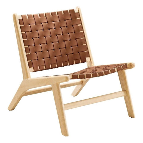 Modway Saoirse Faux Leather Wood Accent Lounge Chair in Natural Brown