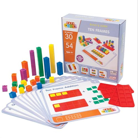 Junior Learning: Mathcubes - Ten Frames - 30 Activity Set, Build & Learn, Blocks & Boards Hands On Math, Developmental & Education Set, Kids Ages 4+