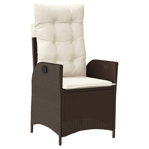 vidaXL - Reclining Patio Chair with Cushions, Adjustable Backrest, Brown Poly Rattan Lounger for Garden Patio with Powder-Coated Steel Frame and Washable Covers, 22.4"x 24"x 36.6", Cream White Cus...