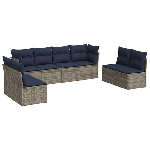 vidaXL Patio Sofa Set with Cushions 8 Piece, Outdoor Conversation Set, Patio Furniture Set for Balcony Garden, Modern Style, Gray Poly Rattan