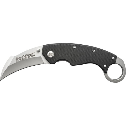 Smith & Wesson Extreme Ops CK33 7.9in S.S. Karambit Folding Knife with 3.1in Hawkbill Blade and G-10 Handle for Outdoor, Tactical, Survival and EDC