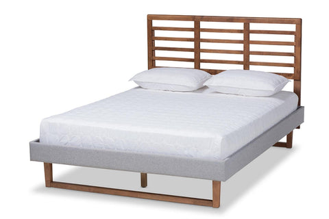 Baxton Studio Luciana Modern and Contemporary Light Grey Fabric Upholstered and Ash Walnut Brown Finished Wood Full Size Platform Bed