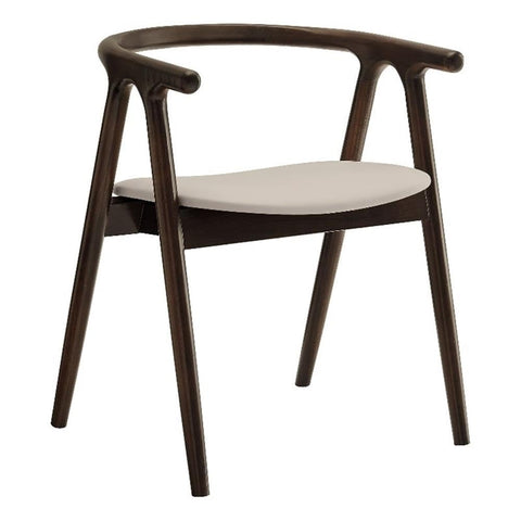 Modway Henry Solid Wood Curved Back Dining Chair in Stone – Single Wood Dining Chair with Faux Leather Upholstered Seat – Modern Dining Room Armchair or Accent Chair