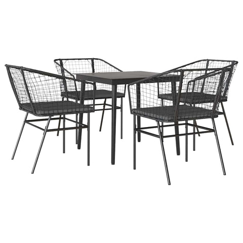 vidaXL 5 Piece Black Poly Rattan Patio Dining Set with Cushions and Glass Table - Garden/Deck/Backyard Lounger