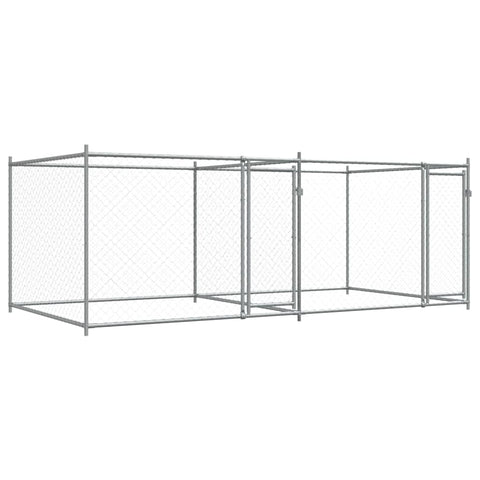 vidaXL Galvanized Steel Outdoor Dog Cage - Large Grey Pet Enclosure, Rectangular Weatherproof Kennel for German Shepherds, Labradors, Secure Lockable Door, 200x400x150 cm