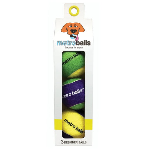Metro Paws 3 Pack Dog Tennis Balls - Dog Toys Made of Natural Rubber, Great for All Dog Sizes, Puppy Essentials, Durable & Fun Design - Yellow