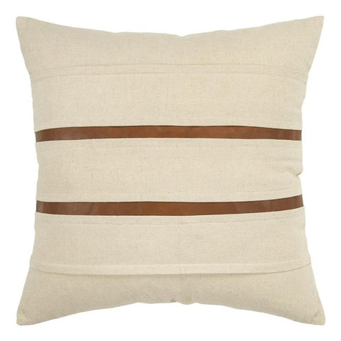 Rizzy Home Donny Osmond Stripe 20" x 20" Down Filled Pillow with Cotton/Leather Cover-Cream