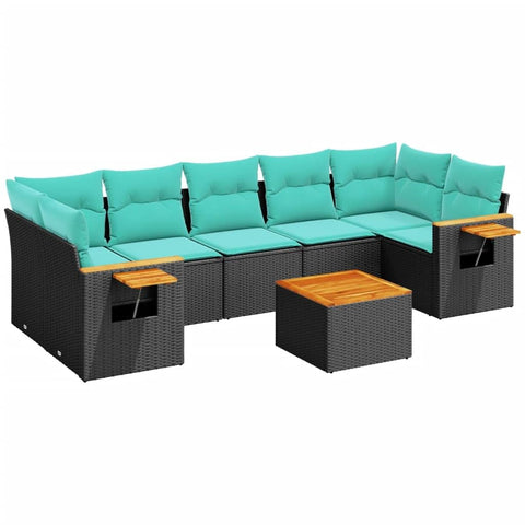 vidaXL Patio Sofa Set with Cushions 8 Piece, Outdoor Conversation Set with Storage, Patio Furniture Set, Modern Style, Black Poly Rattan