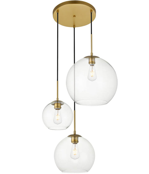 Living District Baxter 3 Lights Brass Pendant with Clear Glass