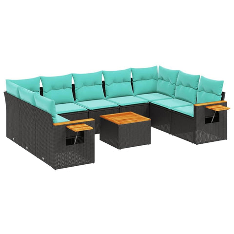 vidaXL Patio Sofa Set with Cushions 10 Piece, Outdoor Conversation Set with Storage, Patio Furniture Set, Modern Style, Black Poly Rattan