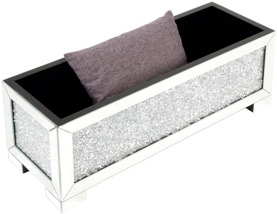 Acme Noralie Black Upholstered/Mirrored Frame Bench with Storage