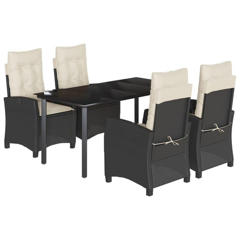 vidaXL Garden Dining Set 5-Piece Garden Furniture Set Table with 4 Chairs, Garden Set with Cushions, Patio Dining Set, Black Poly Rattan
