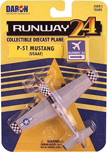 North American P-51 Mustang Fighter Aircraft Silver Metallic United States Army Air Force with Runway 24 Sign Diecast Model Airplane by Runway24