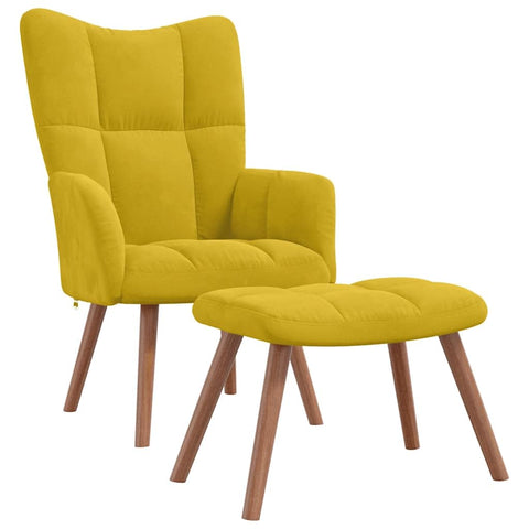 vidaXL Relaxing Chair with Stool Mustard Yellow Velvet Plush Seating Stylish Armchair Set for Living Room Bedroom Reading Office Furniture Relax Footstool Modern Cushioned