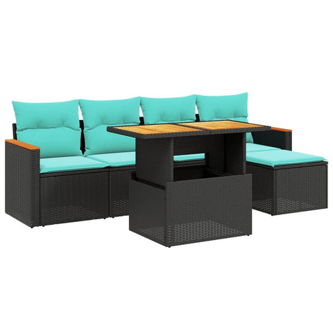 vidaXL Patio Sofa Set with Cushions 6 Piece, Outdoor Conversation Set, Sectional Sofa for Balcony Garden, Modern Style, Black Poly Rattan
