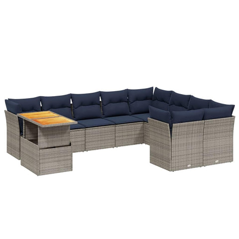 vidaXL Patio Sofa Set with Cushions 10 Piece, Outdoor Sectional Sofa Couch, Patio Conversation Set for Garden Backyard, Gray Poly Rattan