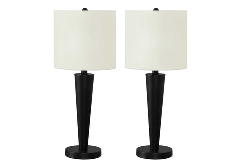 Monarch Specialties 9643 Lighting, Set of 2Table Lamp, USB Port Included, Black Metal, Ivory, Cream Shade Lighting-2Pcs/24 H Table, 10" L x 10" W x 24" H
