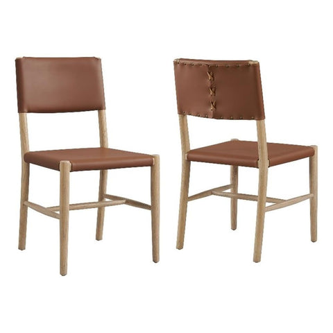 Modway Dover Modern Faux Leather Dining Chairs Set of 2 in Natural – Vegan Leather PU Mid-Century Wood Side Chairs with Stitched Backrests