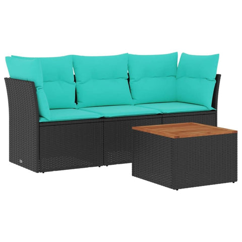 vidaXL Patio Sofa Set with Cushions 4 Piece, Outdoor Conversation Set with Storage, Patio Furniture Set, Modern Style, Black Poly Rattan